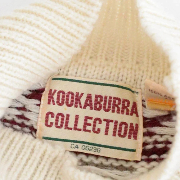Vintage  90's Kookaburra Collection Knit Cream & Maroon Mock Neck Sweater Medium - Picture 13 of 13